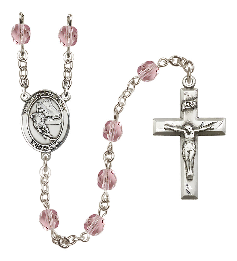 Hockey Rosary - 6mm Light Amethyst Fire Polished beads - 8704