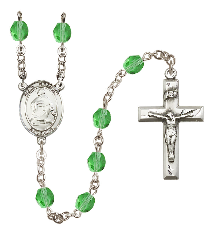 St. Charles Borromeo Rosary - 6mm Peridot Fire Polished beads - 8020