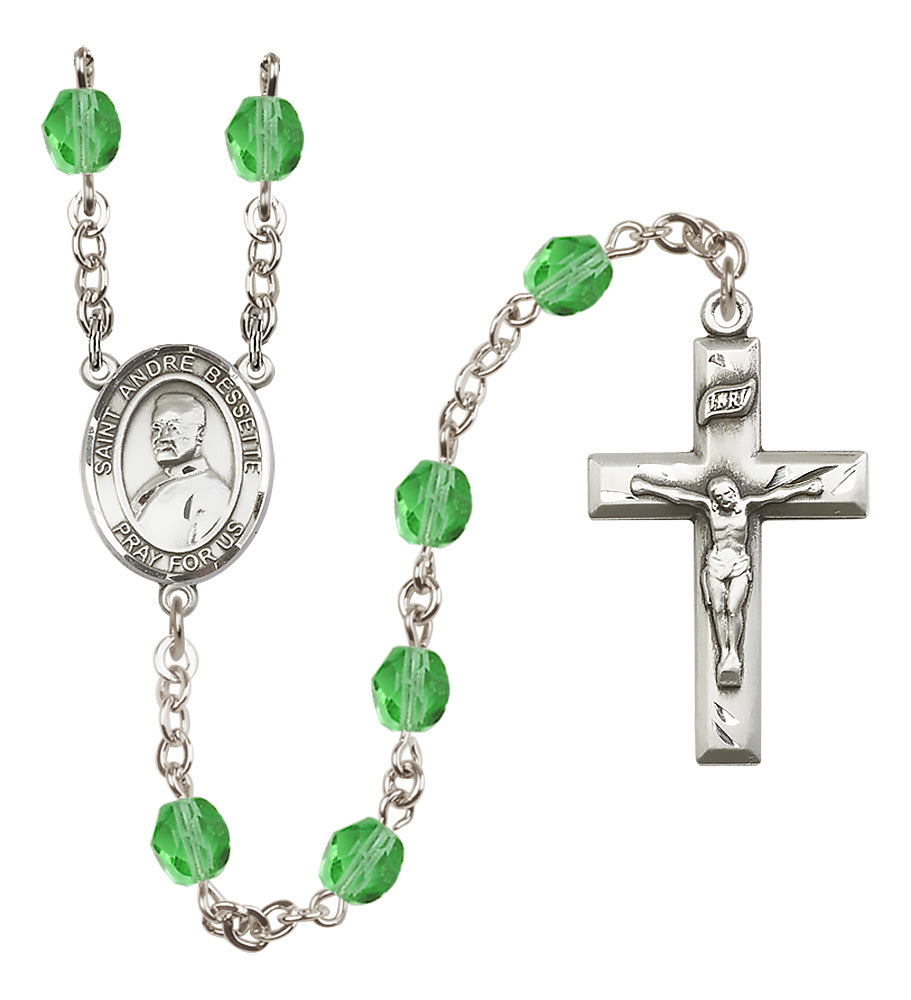 St. Andre Bessette Rosary - 6mm Peridot Fire Polished beads - 8424