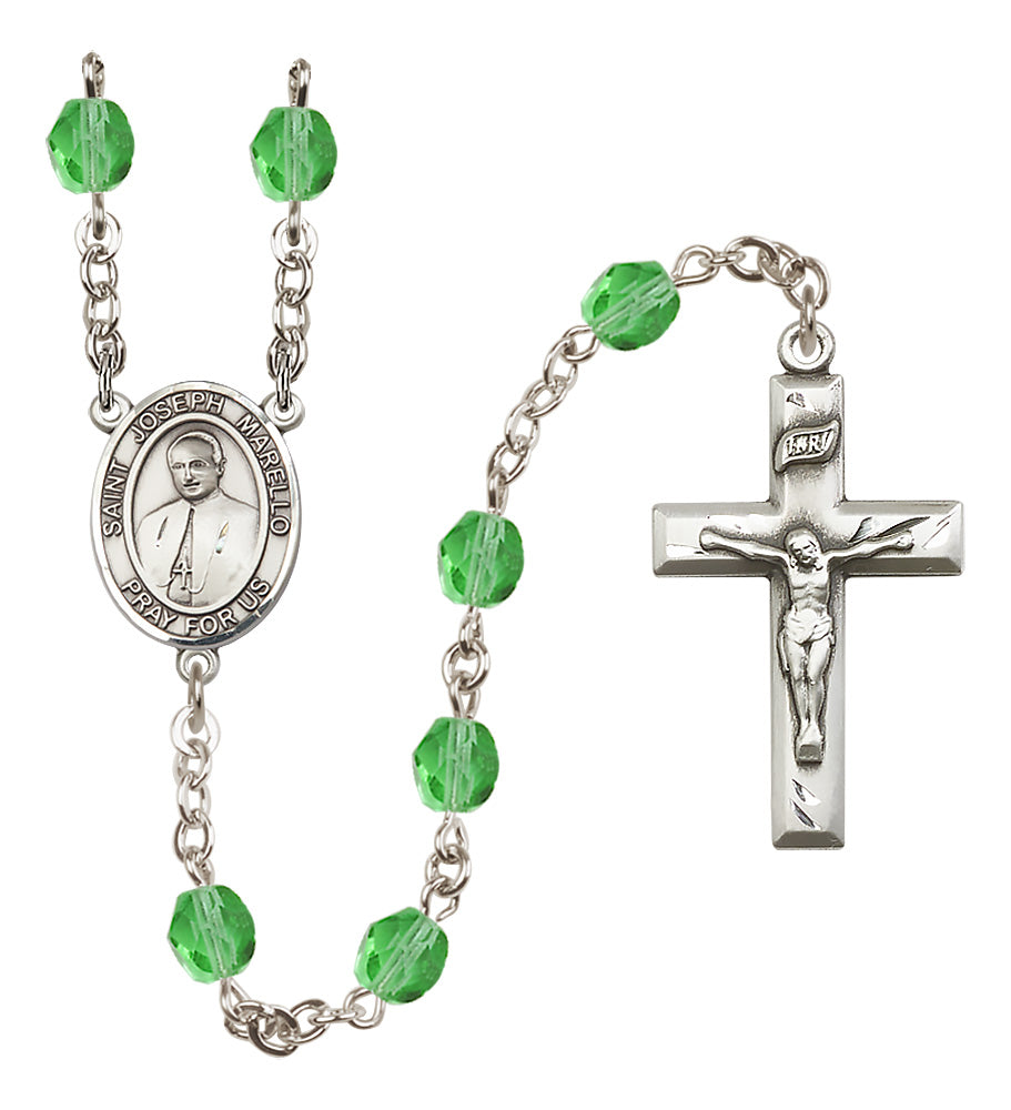 St. Joseph Marello Rosary - 6mm Peridot Fire Polished beads - 8430
