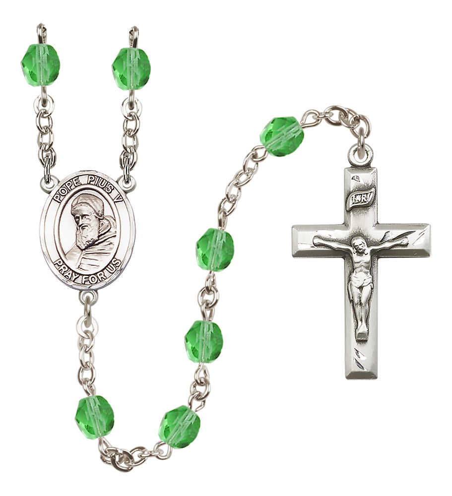 St. Pius X Rosary - 6mm Peridot Fire Polished beads - 8452