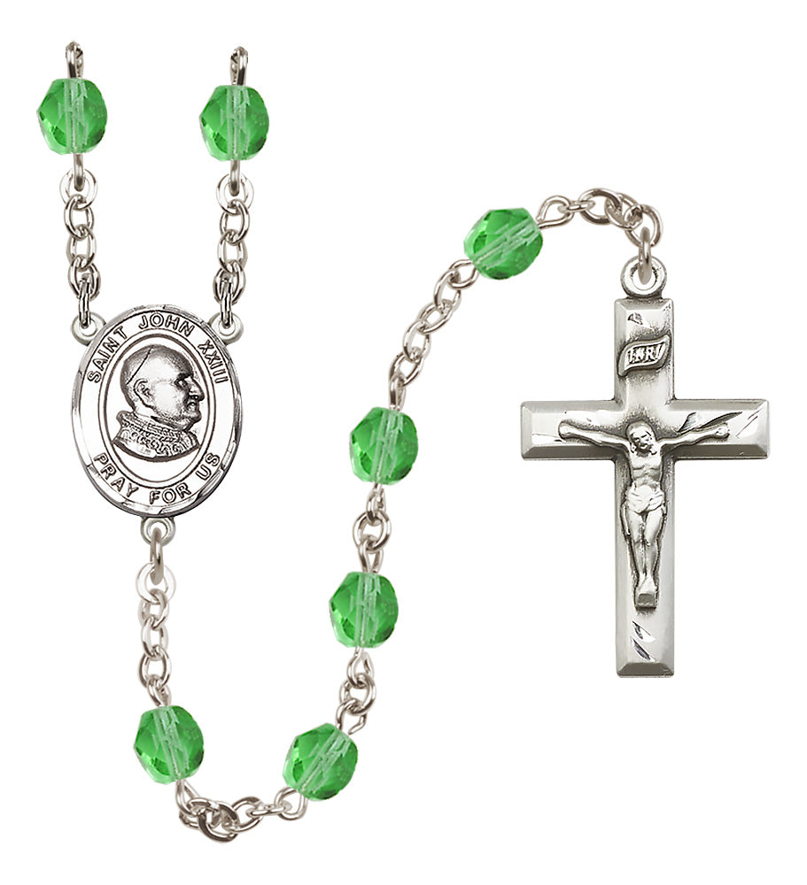 St. John XXIII Rosary - 6mm Peridot Fire Polished beads - 8455