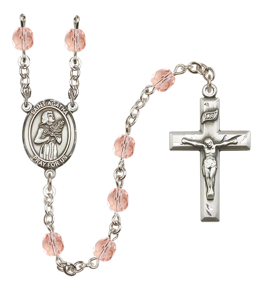 St. Agatha Rosary - 6mm Pink Fire Polished beads - 8003