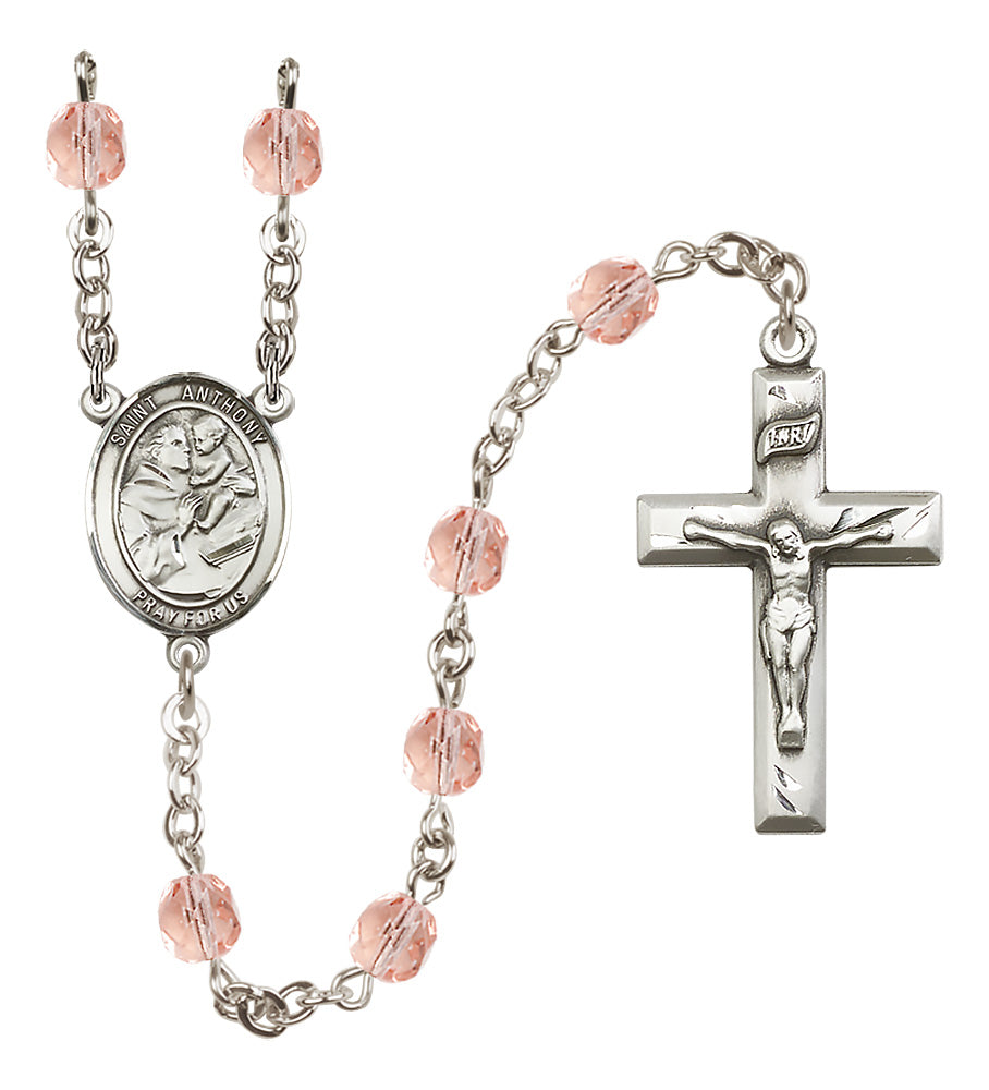 St. Anthony of Padua Rosary - 6mm Pink Fire Polished beads - 8004