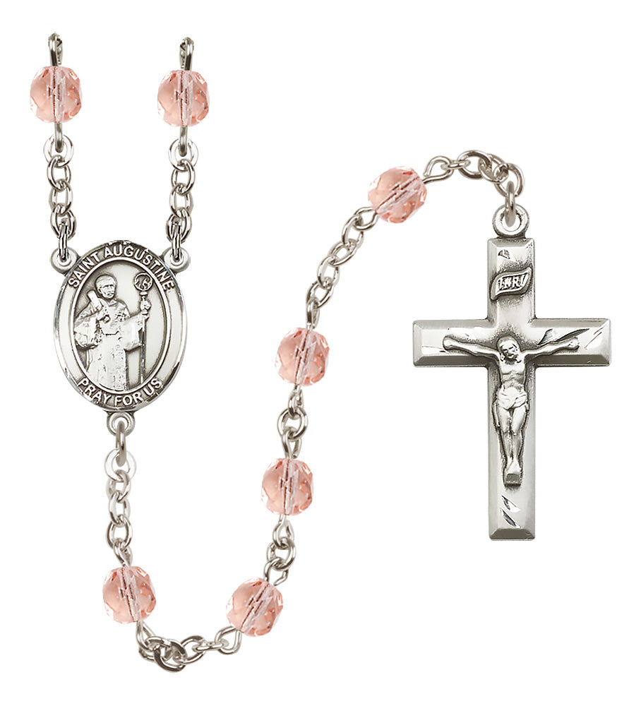 St. Augustine Rosary - 6mm Pink Fire Polished beads - 8007