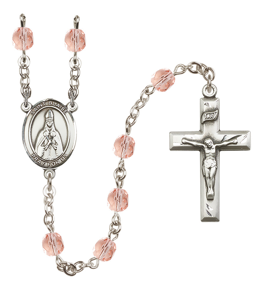 St. Blaise Rosary - 6mm Pink Fire Polished beads - 8010
