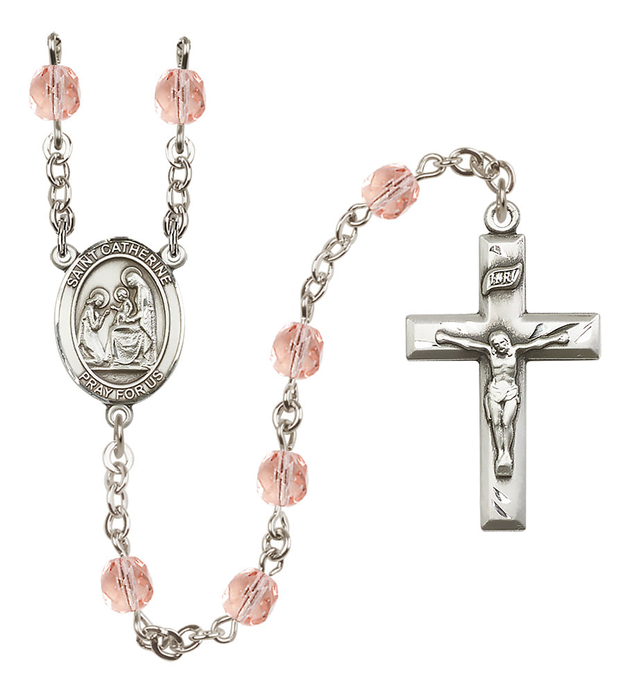 St. Catherine of Siena Rosary - 6mm Pink Fire Polished beads - 8014