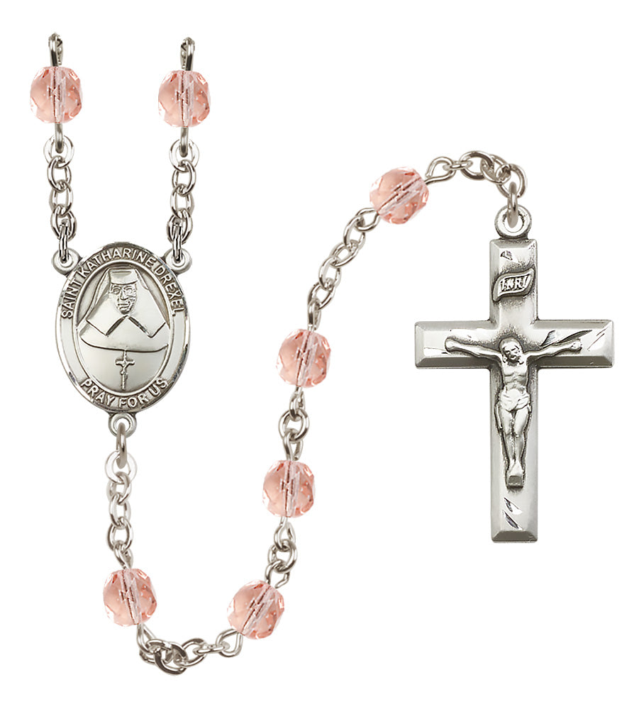 St. Katharine Drexel Rosary - 6mm Pink Fire Polished beads - 8015