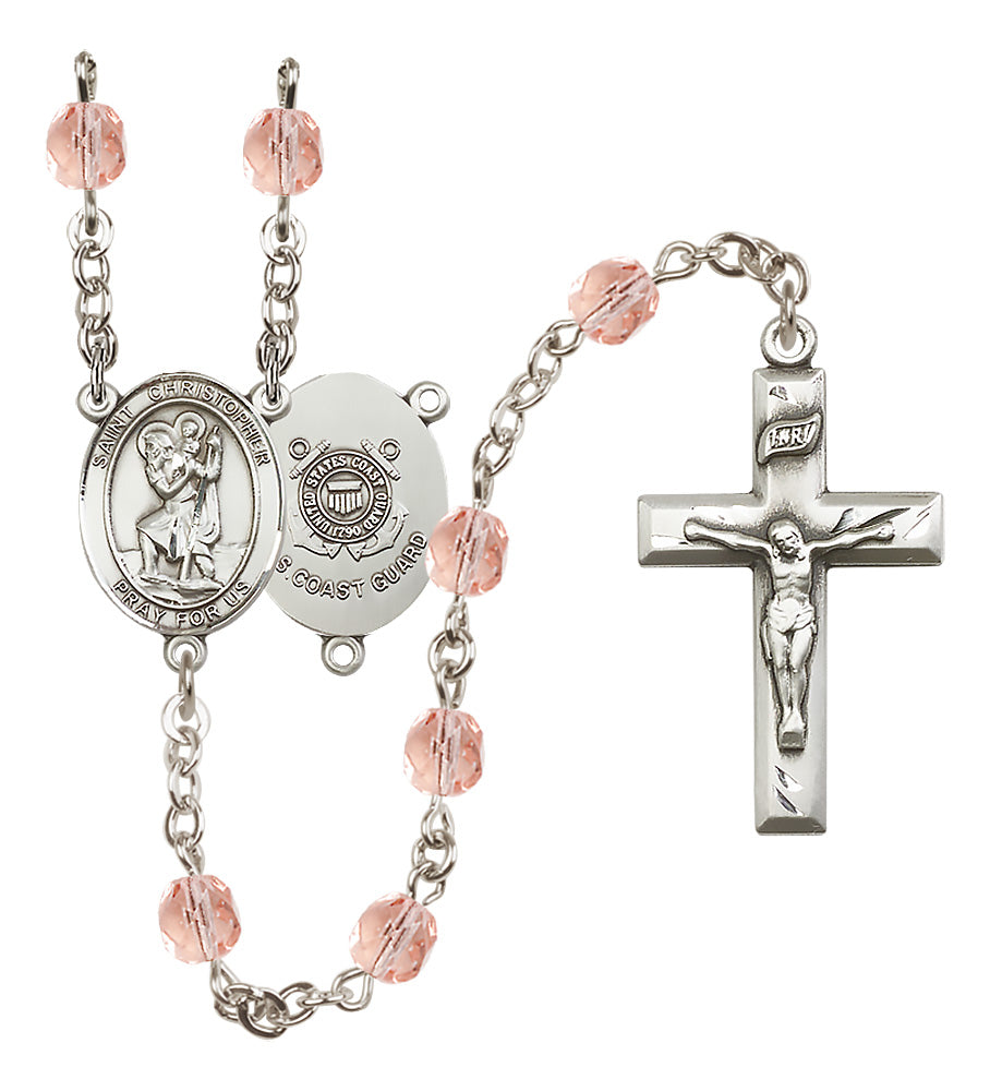 Marines Rosary - 6mm Pink Fire Polished beads - 8022S3
