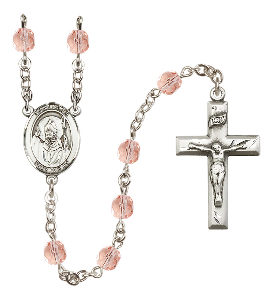 St. David of Wales Rosary - 6mm Pink Fire Polished beads - 8027