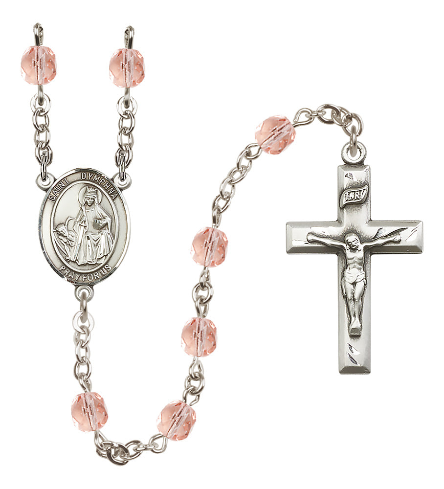 St. Dymphna Rosary - 6mm Pink Fire Polished beads - 8032