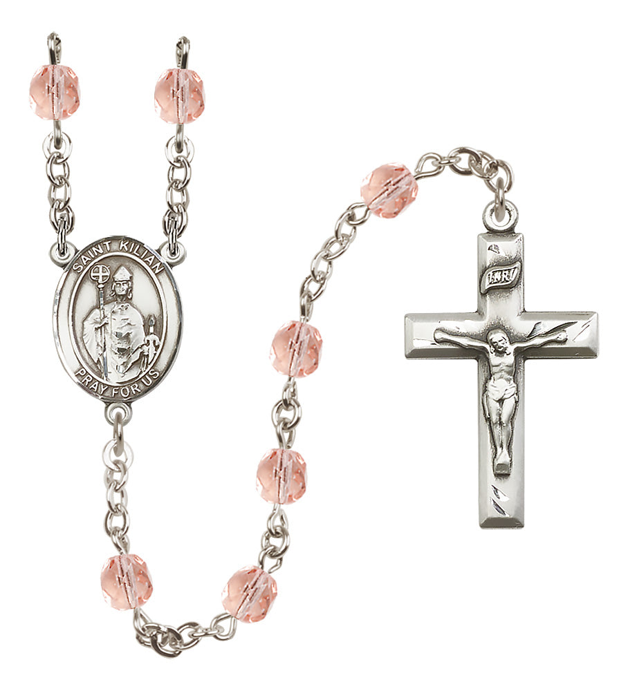 St. Kilian Rosary - 6mm Pink Fire Polished beads - 8067