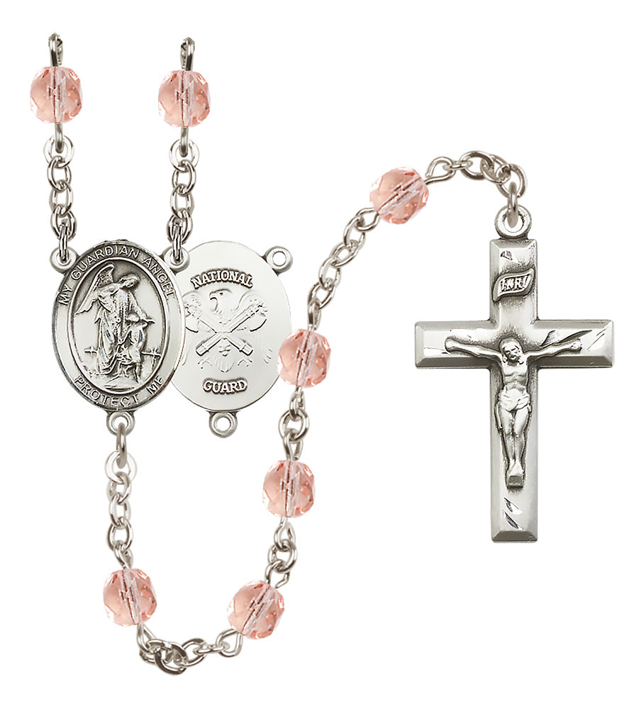 National Guard Rosary - 6mm Pink Fire Polished beads - 8118S5
