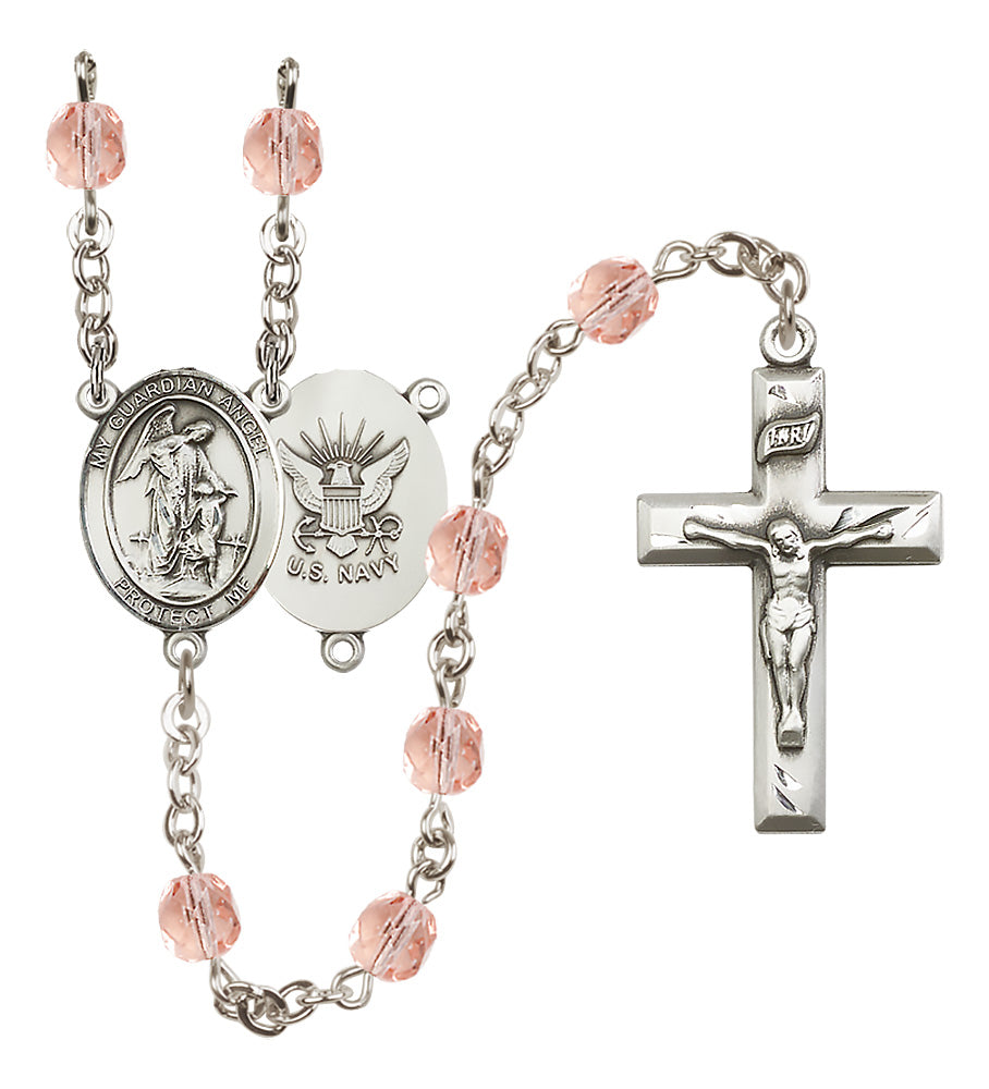 Navy Rosary - 6mm Pink Fire Polished beads - 8118S6