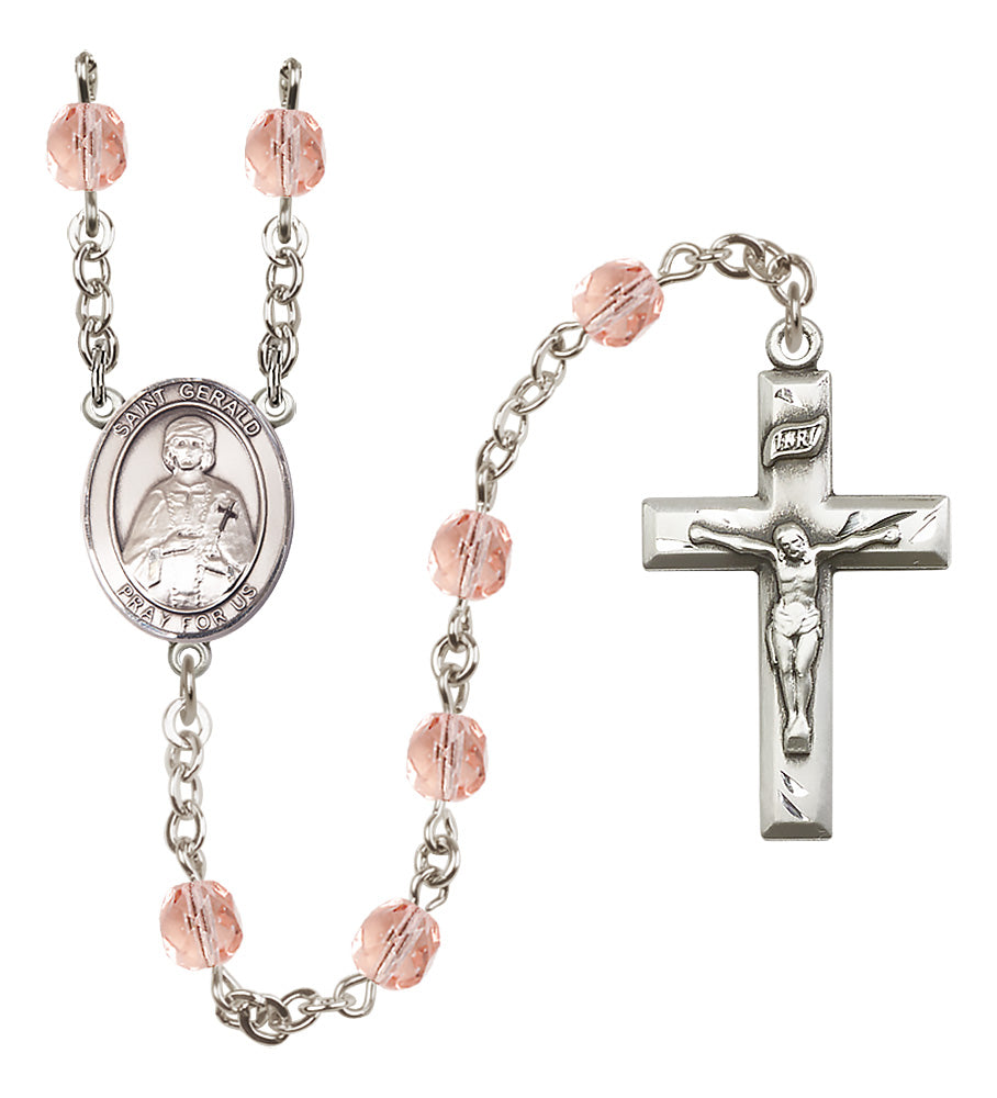 St. Gerald Rosary - 6mm Pink Fire Polished beads - 8404