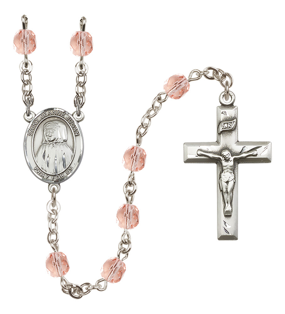 St. Jeanne Jugan Rosary - 6mm Pink Fire Polished beads - 8409