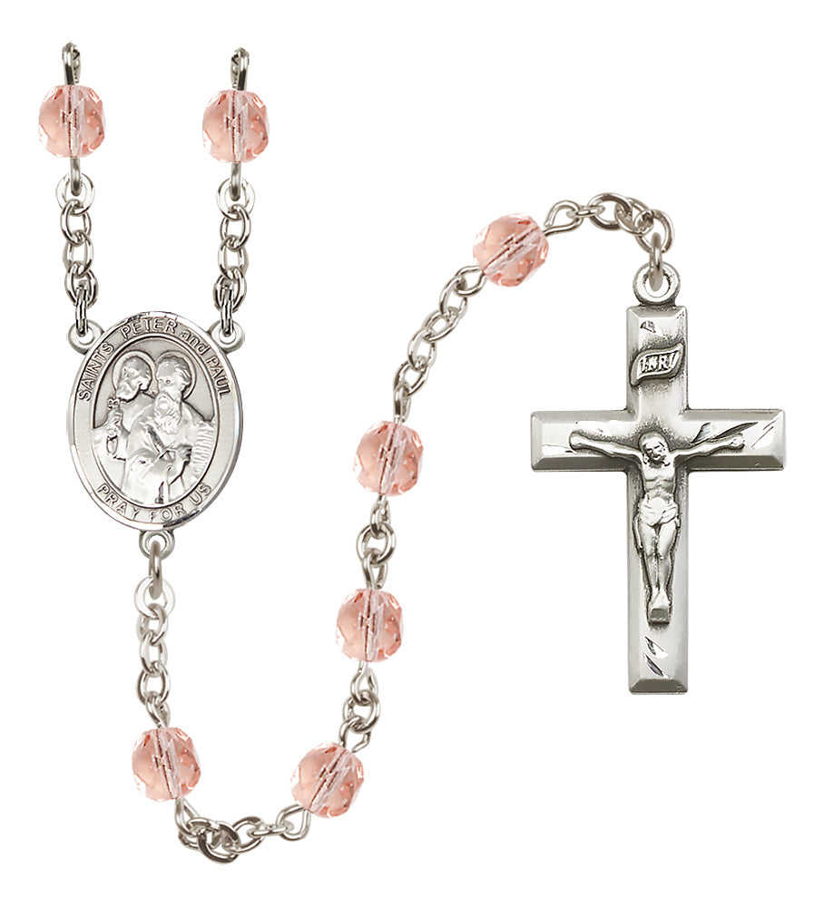 Sts. Peter & Paul Rosary - 6mm Pink Fire Polished beads - 8410