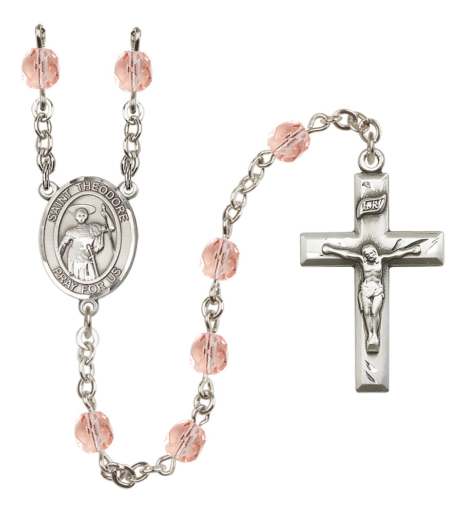 St. Theodore Stratelates Rosary - 6mm Pink Fire Polished beads - 8415