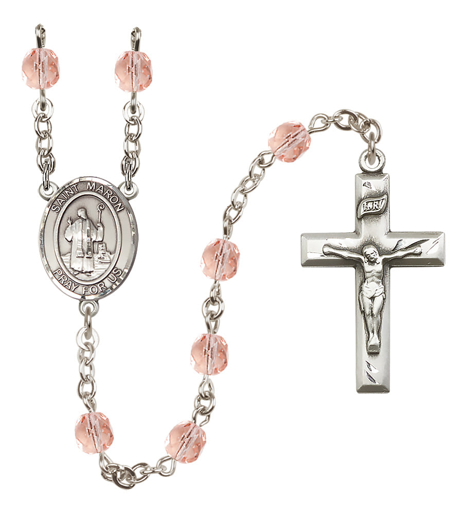 St. Maron Rosary - 6mm Pink Fire Polished beads - 8417