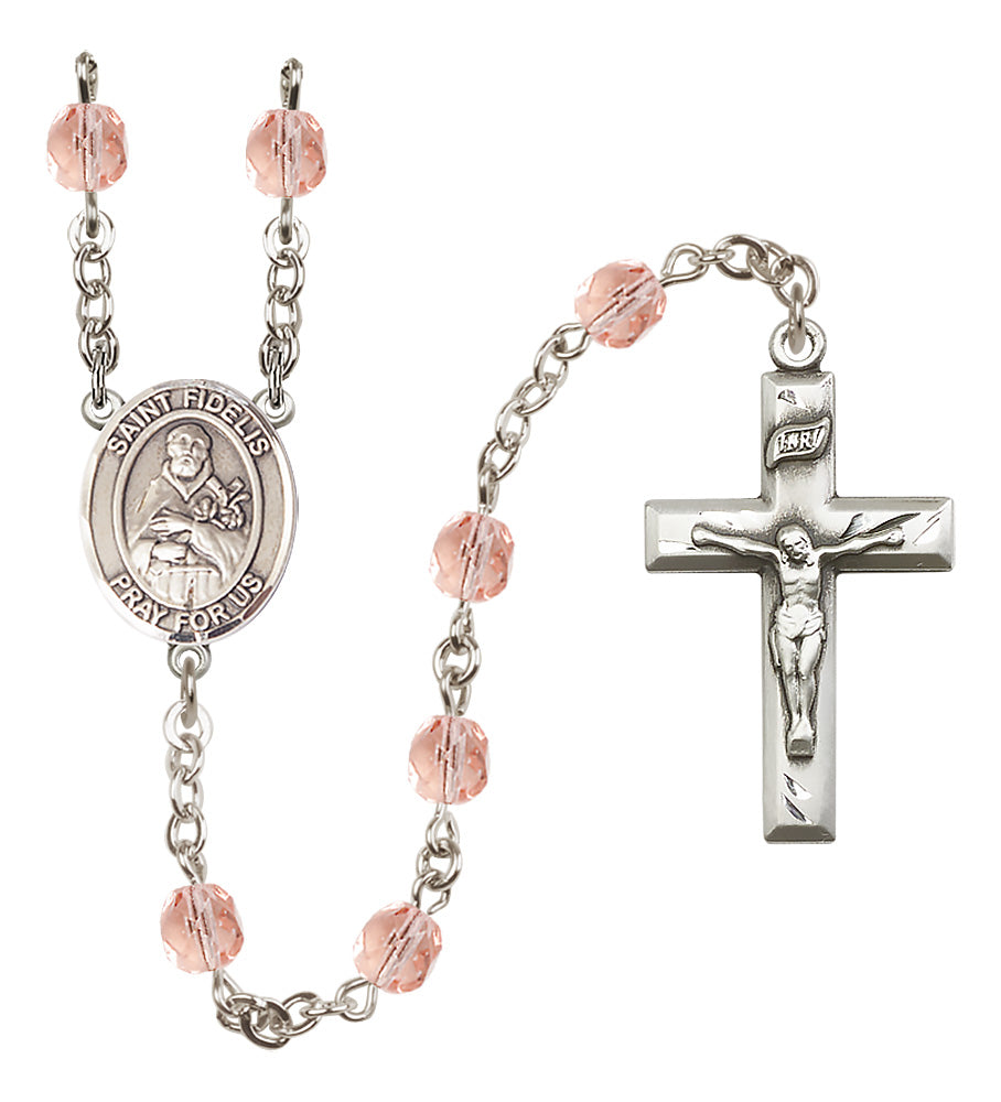 St. Fidelis Rosary - 6mm Pink Fire Polished beads - 8426