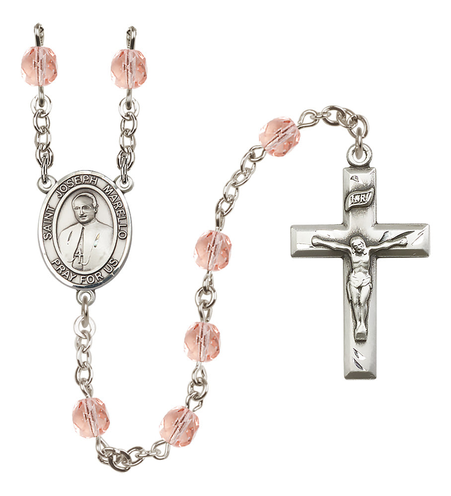 St. Joseph Marello Rosary - 6mm Pink Fire Polished beads - 8430