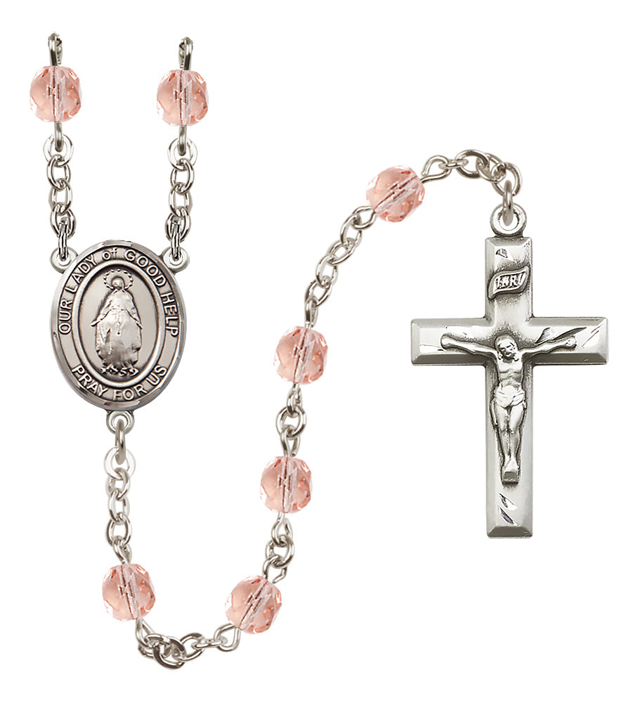 O/L of Good Help Rosary - 6mm Pink Fire Polished beads - 8431