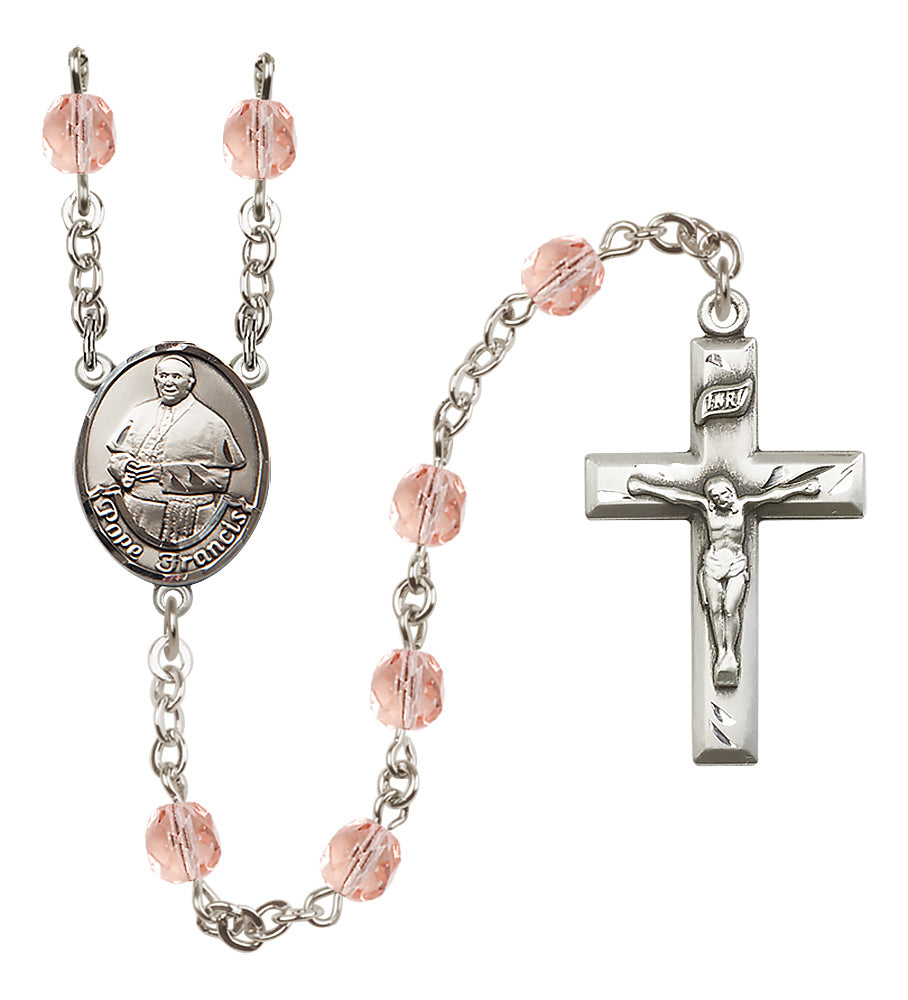 Pope Francis Rosary - 6mm Pink Fire Polished beads - 8451