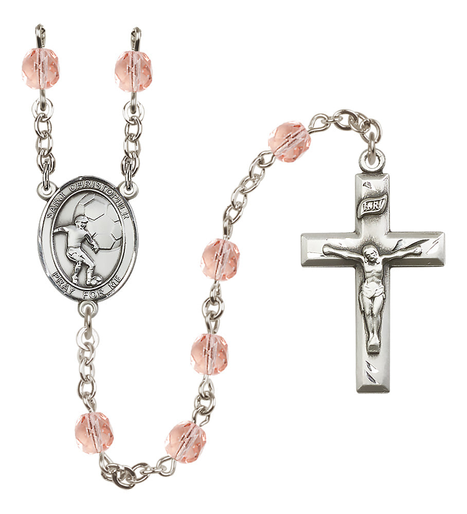 Soccer Rosary - 6mm Pink Fire Polished beads - 8503