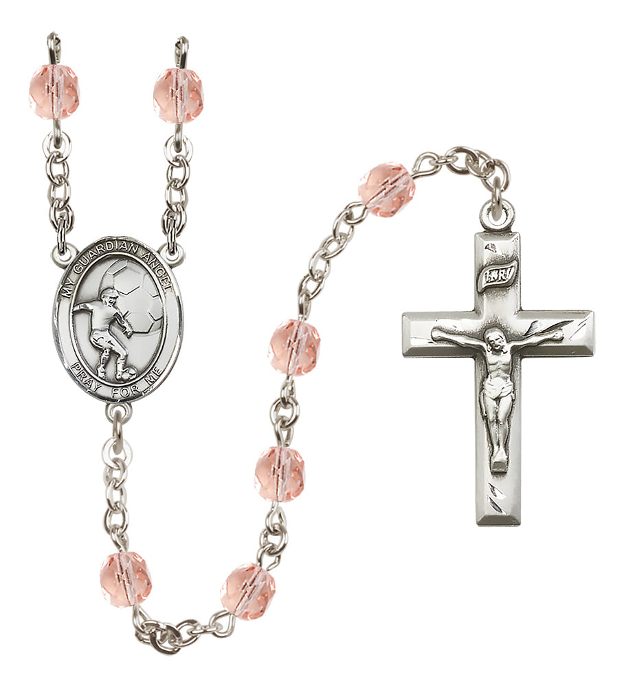 Soccer Rosary - 6mm Pink Fire Polished beads - 8703