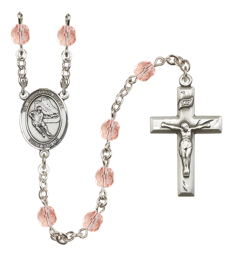 Hockey Rosary - 6mm Pink Fire Polished beads - 8704