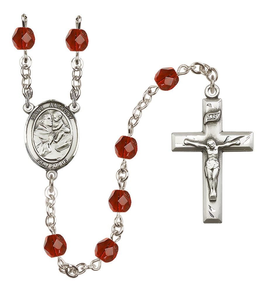 St. Anthony of Padua Rosary - 6mm Ruby Fire Polished beads - 8004