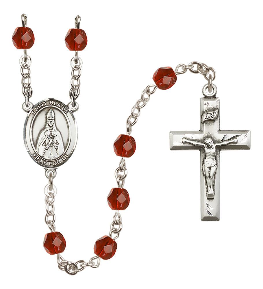 St. Blaise Rosary - 6mm Ruby Fire Polished beads - 8010