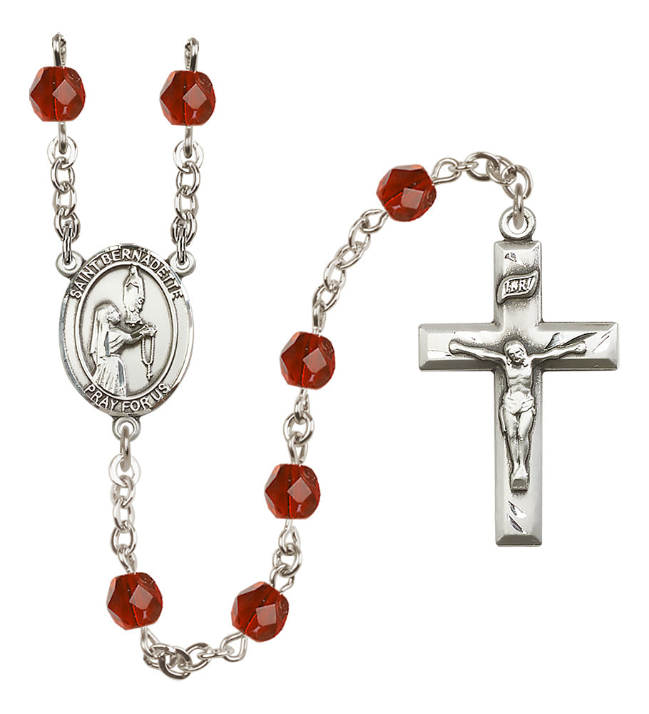 St. Bernadette Rosary - 6mm Ruby Fire Polished beads - 8017