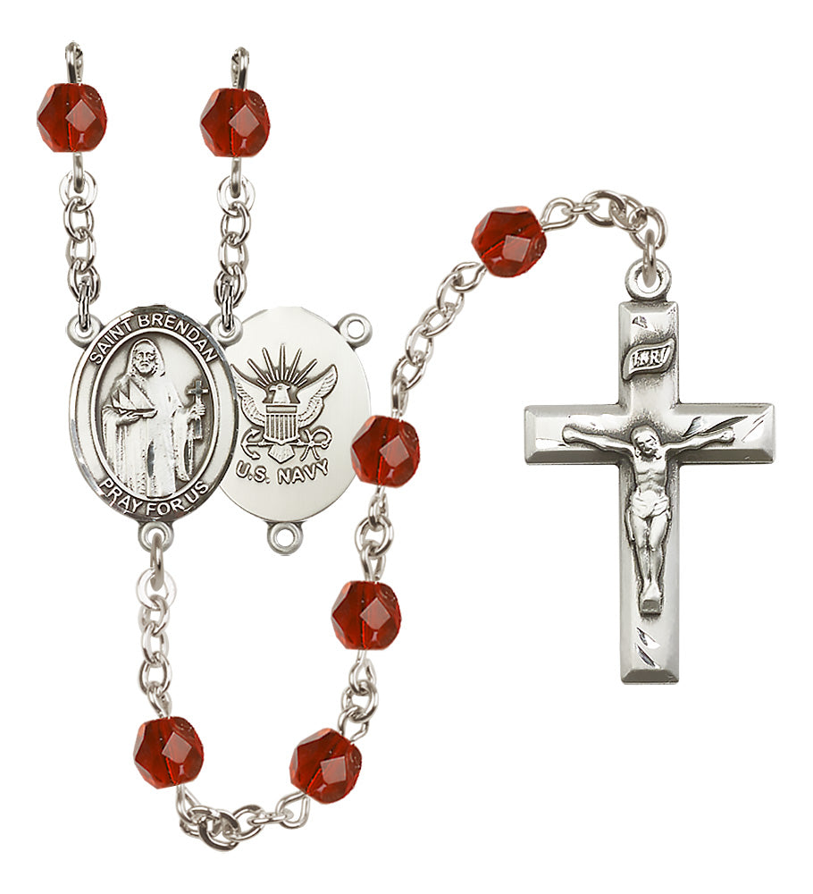 Navy Rosary - 6mm Ruby Fire Polished beads - 8018S6