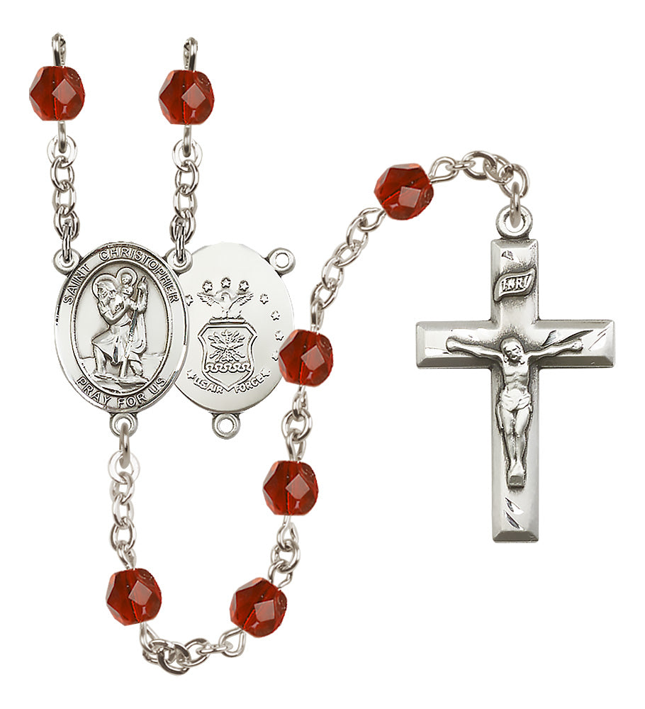 Air Force Rosary - 6mm Ruby Fire Polished beads - 8022S1