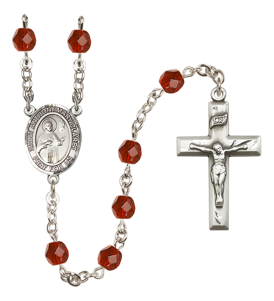 St. Anthony Mary Claret Rosary - 6mm Ruby Fire Polished beads - 8416