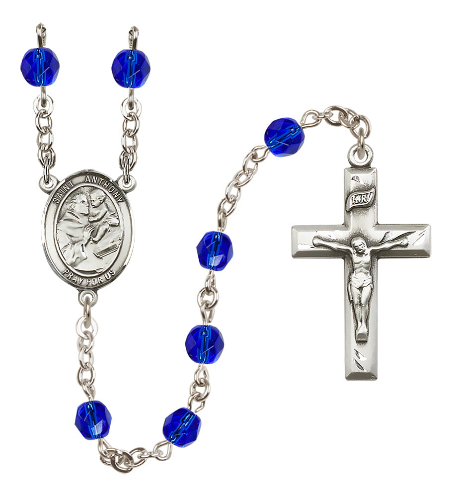 St. Anthony of Padua Rosary - 6mm Sapphire Fire Polished beads - 8004
