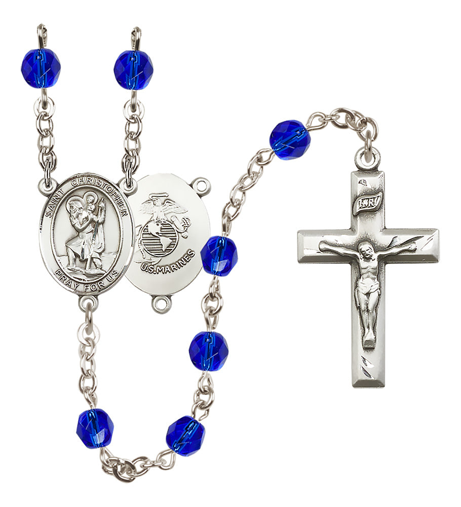 Marines Rosary - 6mm Sapphire Fire Polished beads - 8022S4