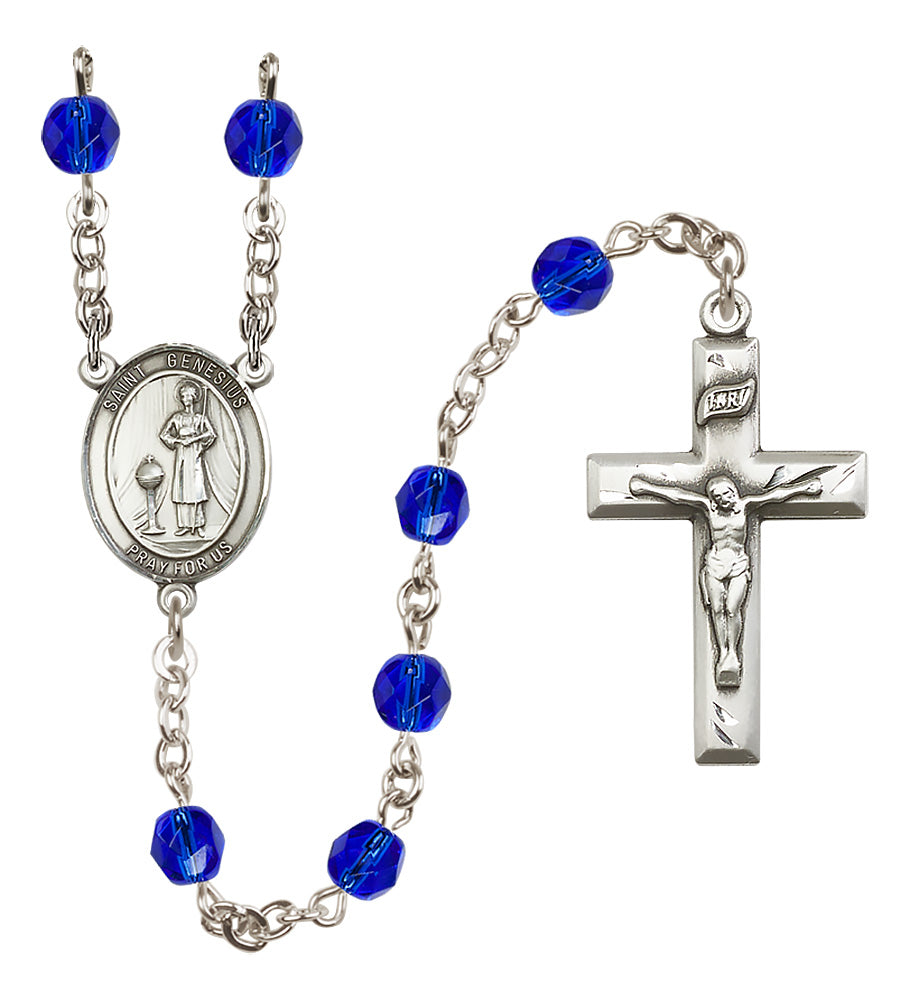 St. Genesius of Rome Rosary - 6mm Sapphire Fire Polished beads - 8038