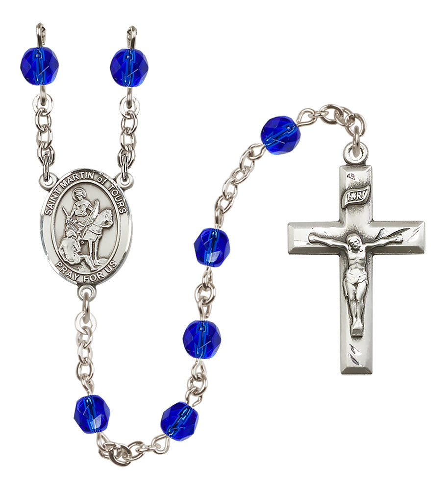 St. Martin of Tours Rosary - 6mm Sapphire Fire Polished beads - 8200