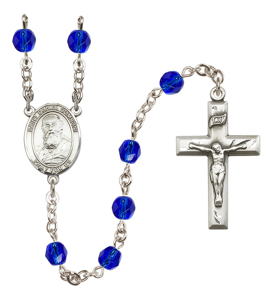 St. Daniel Comboni Rosary - 6mm Sapphire Fire Polished beads - 8400
