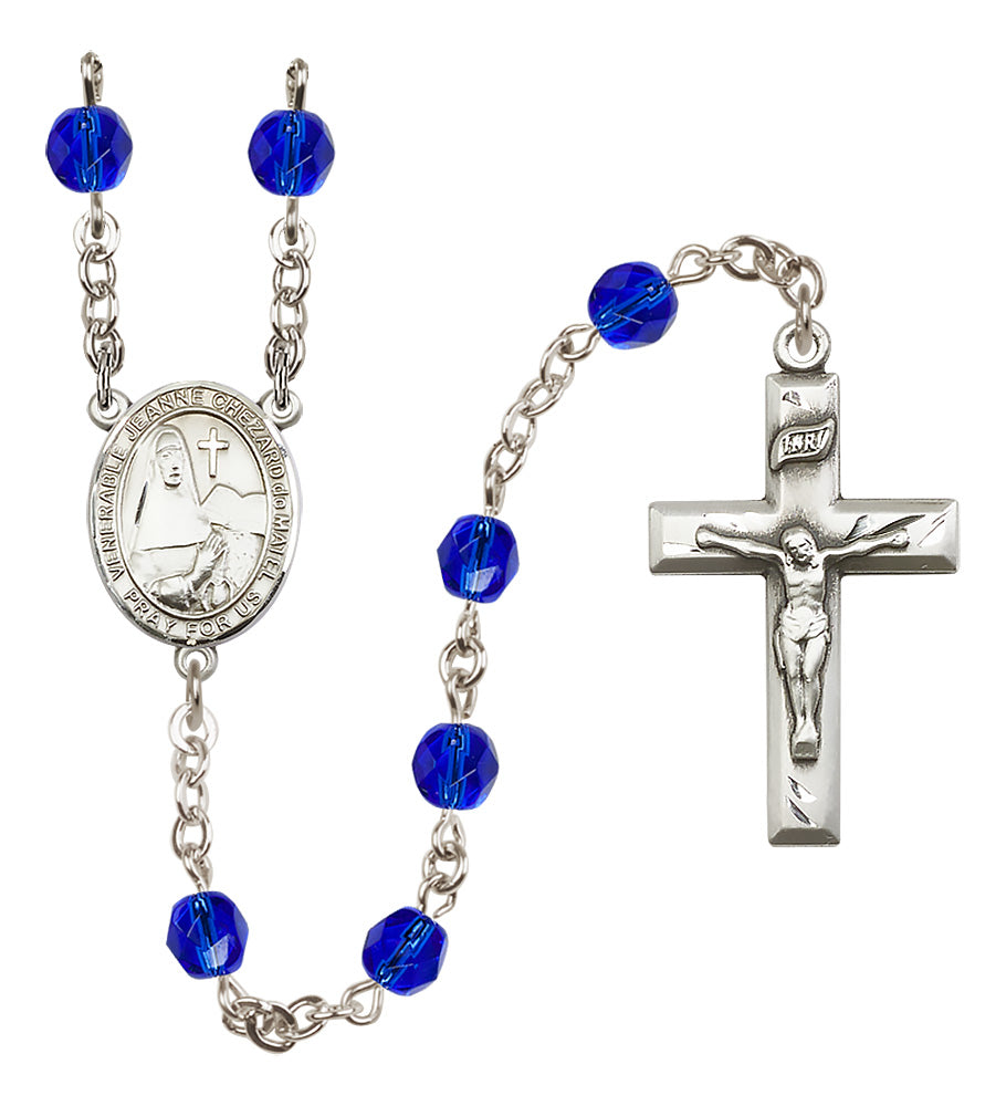 St. Jeanne Chezard de Matel Rosary - 6mm Sapphire Fire Polished beads - 8401