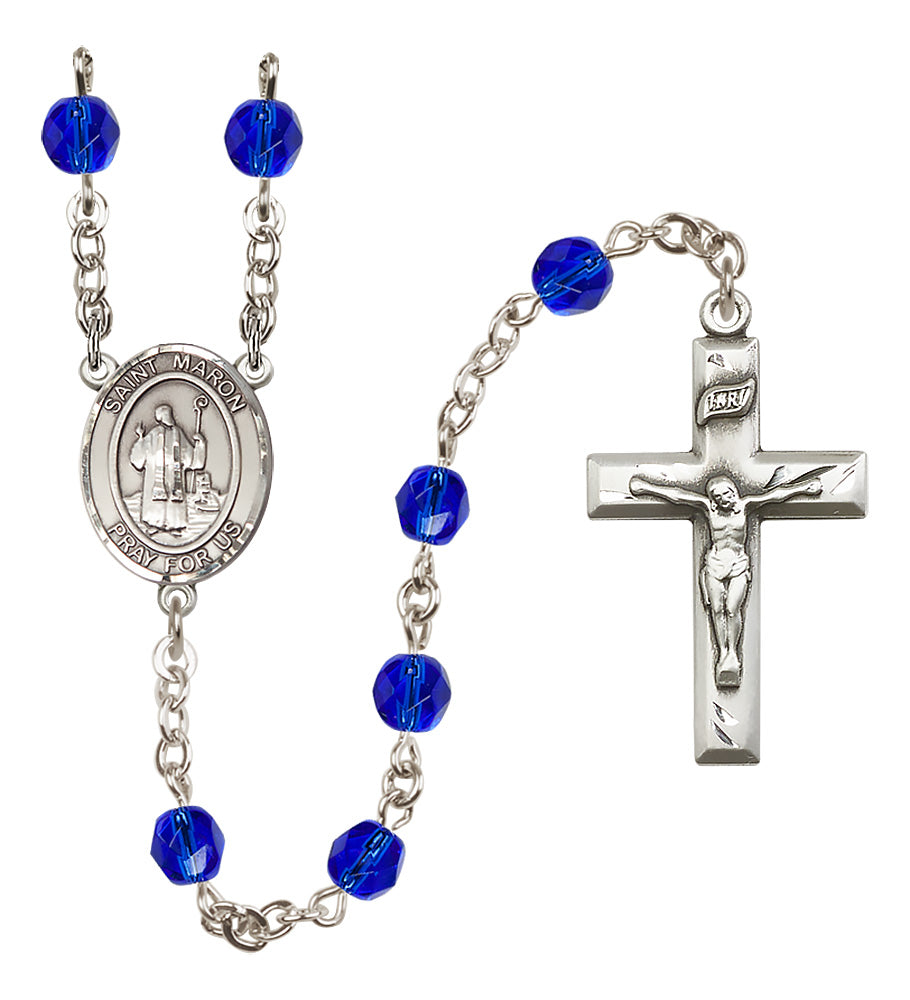 St. Maron Rosary - 6mm Sapphire Fire Polished beads - 8417