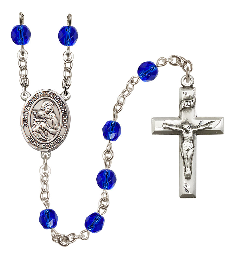 O/L of the Precious Blood Rosary - 6mm Sapphire Fire Polished beads - 8448