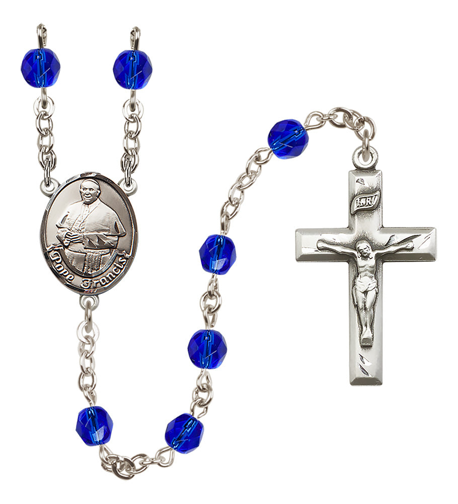 Pope Francis Rosary - 6mm Sapphire Fire Polished beads - 8451
