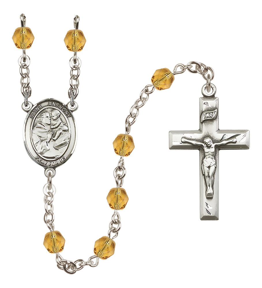 St. Anthony of Padua Rosary - 6mm Topaz Fire Polished beads - 8004