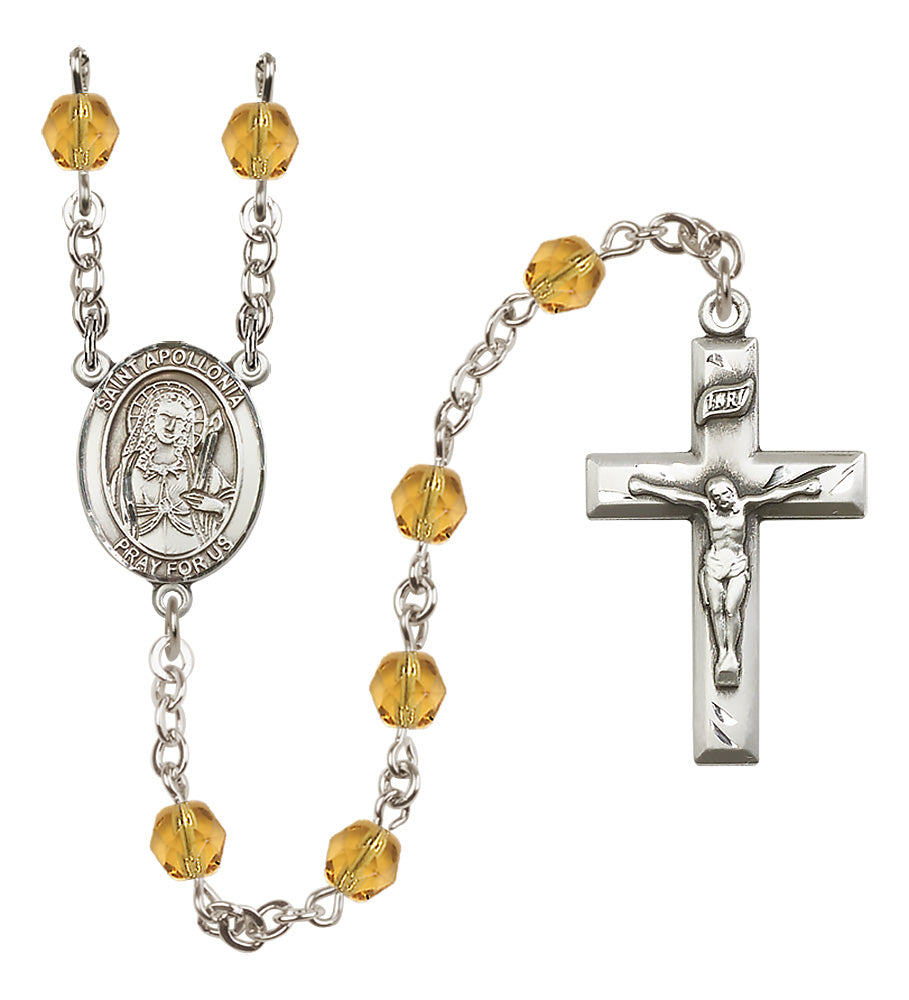 St. Apollonia Rosary - 6mm Topaz Fire Polished beads - 8005