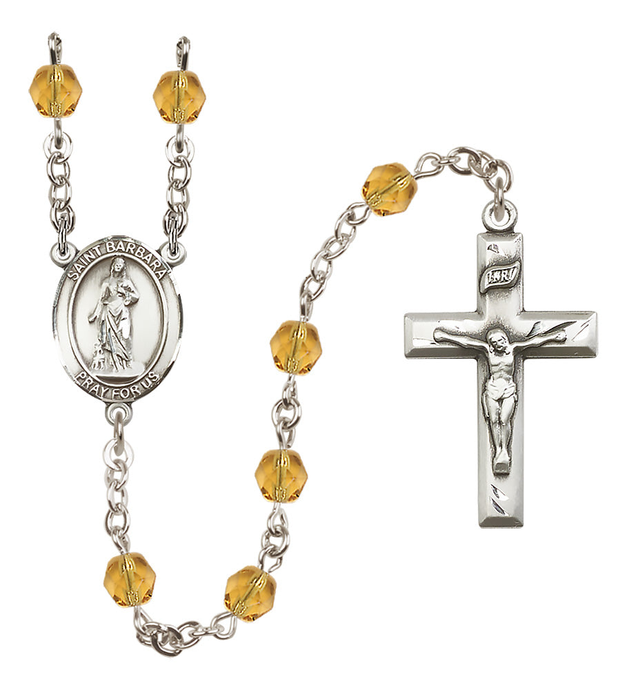 St. Barbara Rosary - 6mm Topaz Fire Polished beads - 8006