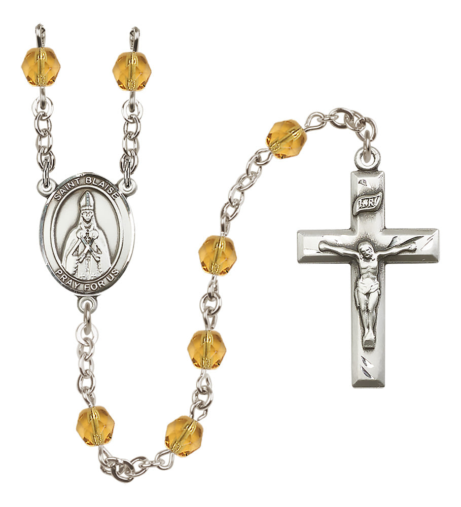 St. Blaise Rosary - 6mm Topaz Fire Polished beads - 8010
