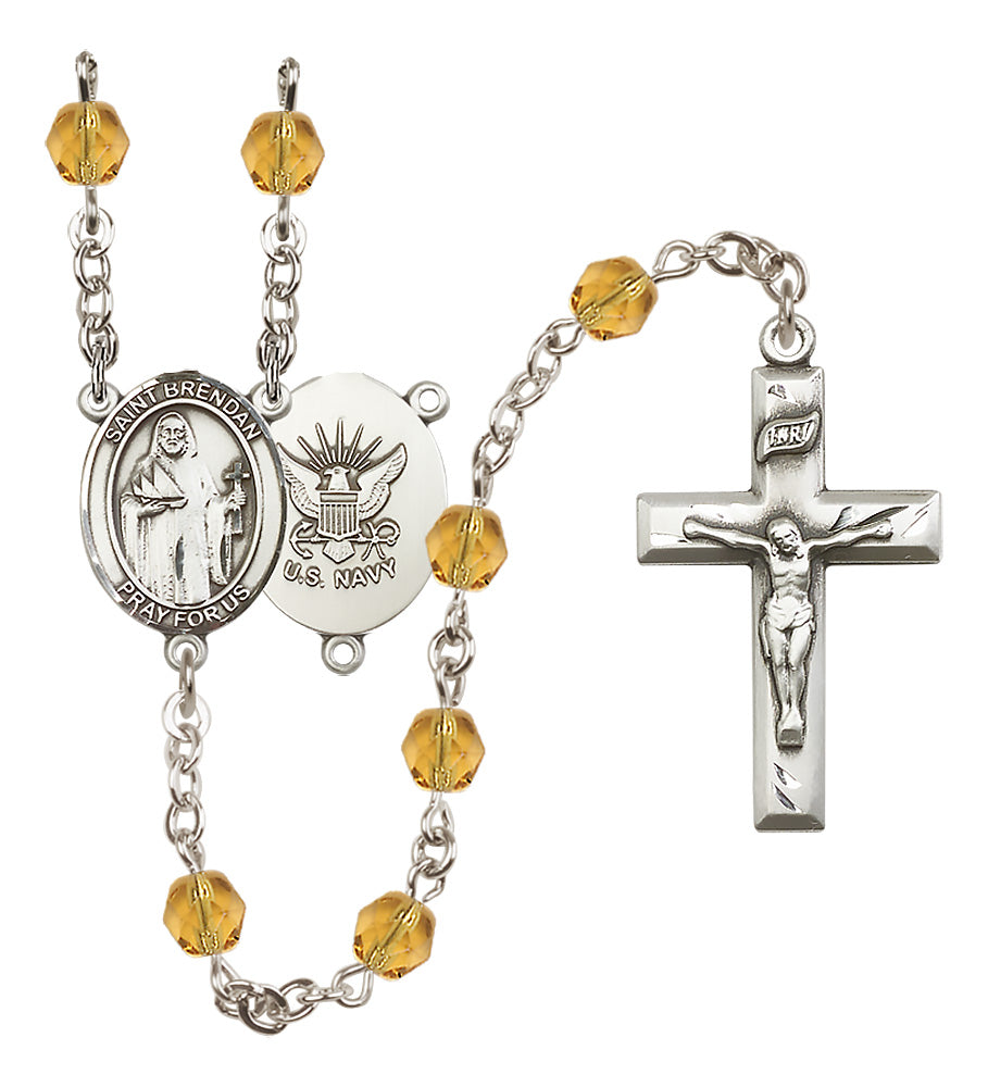 Navy Rosary - 6mm Topaz Fire Polished beads - 8018S6